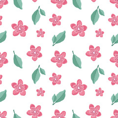 Cute stylish seamless pattern with sakura flowers and twigs
