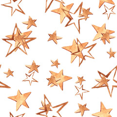 Watercolor modern abstract boho beige stars seamless pattern. Hand painted nursery cute bohemian print can be used for scrapbook paper, wallpaper, wrapping paper, fabric, textile