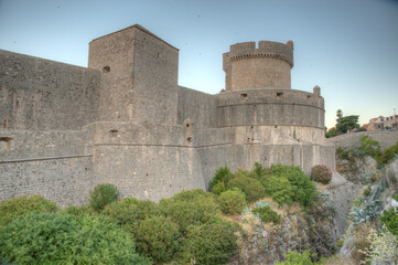 Sunrise view of fortification of Croatian town Dubrovnik
