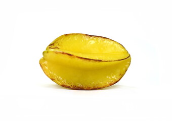Star shaped slices of carambola fruit isolated on white background. Carambola fruit with slice of star fruit  isolated on a white background.