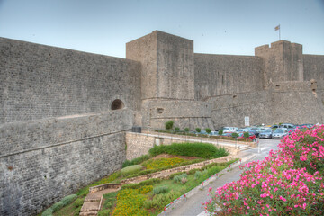 Sunrise view of fortification of Croatian town Dubrovnik
