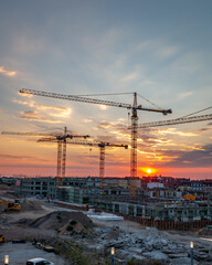 Construction site during a sunset