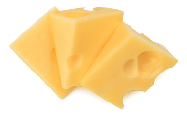 Cubes of cheese. Cheese block isolated on white background cutout