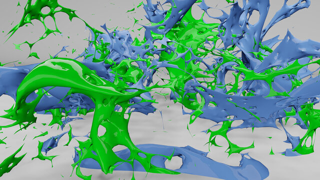 Splashing Of Blue And Green House Paint Color (3D Rendering)