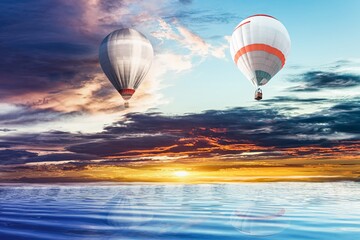 balloon over the sea, flying into the sky