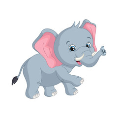 Cartoon cute baby elephant on white background
