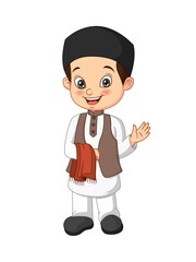 Happy Muslim boy cartoon on white background