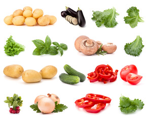 Vegetables collection isolated on white background. Set of different fresh raw veggies. Food ingredient. Healthy food concept. .