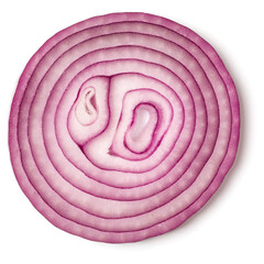 Slice of red Onion isolated on white background. Top view, flat lay..