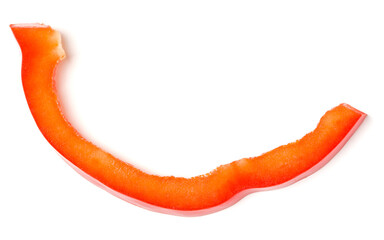 red pepper slice part isolated on white background cutout. Top view, flat lay..