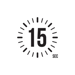 Flat icon with black timer 15 seconds. Flat vector illustration. Time icon symbol illustration. Vector stopwatch icon. Vector illustration graphic design.