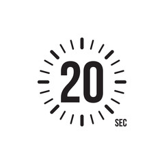 Flat icon with black timer 20 seconds. Flat vector illustration. Time icon symbol illustration. Vector stopwatch icon. Vector illustration graphic design.