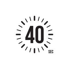 Flat icon with black timer 40 seconds. Flat vector illustration. Time icon symbol illustration. Vector stopwatch icon. Vector illustration graphic design.