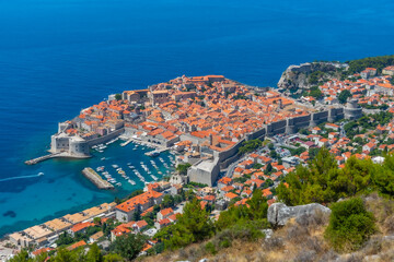 Aerial view of Croatian town Dubrovnik from Srd hill