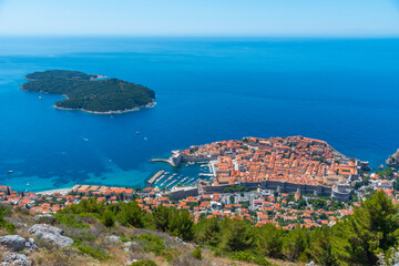 Aerial view of Croatian town Dubrovnik and Lokrum island