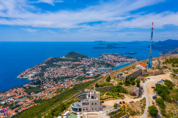 Aerial view of fort Imperial in Croatian town Dubrovnik