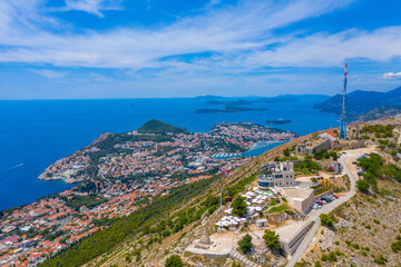 Aerial view of fort Imperial in Croatian town Dubrovnik