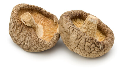 Dried Shiitake Mushroom isolated over white background.