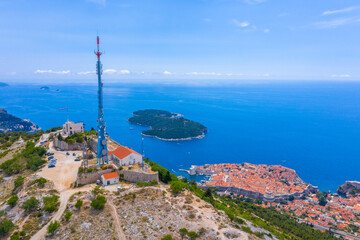 Aerial view of fort Imperial in Croatian town Dubrovnik