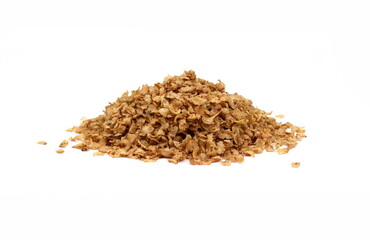Buckwheat flakes isolated on white background. Healthy buckwheat flakes. Healthy food.