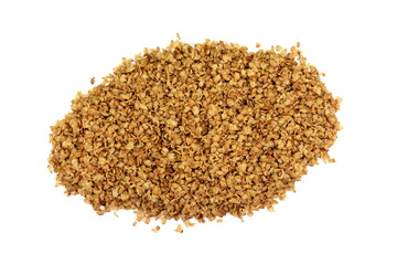 Buckwheat flakes isolated on white background. Healthy buckwheat flakes. Healthy food.