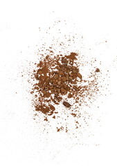 Fototapeta na wymiar Cocoa nibsand cocoa powder isolated on white. A pieces of broken cocoa beans isolated on white background.