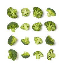 Creative layout made of broccoli. Flat lay, top view. Vegetables isolated over white background. Food ingredient pattern..