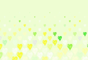 Light Green, Yellow vector backdrop with sweet hearts.