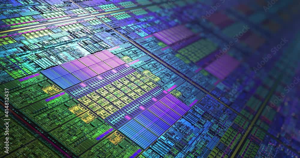 Poster silicon semiconductor lithography technology background. system on a chip soc concept. manufacturing