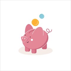 Piggy bank with a coin. Savings or savings icon, investment. Piggy bank icon isolated on the background. Isometric style