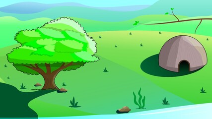 landscape with trees - native village