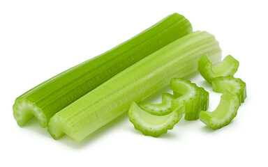 Celery stalk bunch isolated om white background cut out..