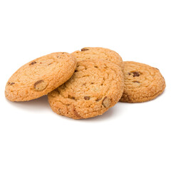 Chocolate chip cookies isolated over white background. Sweet biscuits. Homemade pastry..