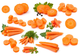 Carrot  isolated on a white background. A set of different composition of carrots.