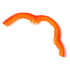 red pepper slice part isolated over white background cutout. Top view, flat lay..