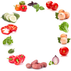 Vegetables collection isolated on white background with copy space. Set of different fresh raw veggies. Food ingredient. Healthy food concept.