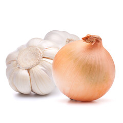 Isolated vegetables. Onion, garlic isolated on white background
