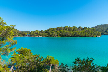 Turquoise water of Malo Jezero at Mljet national park in Croatia