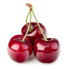Three cherries isolated on white background cutout