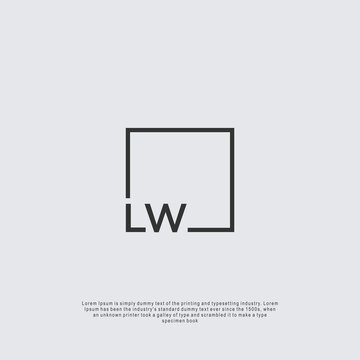 Letter LW Logo design with square frame line business consulting concept