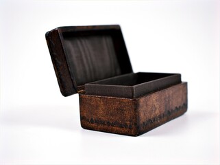 Old ancient wooden gift box isolated on white background ,vintage wooden box	