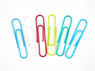 Colorful of paper clip isolated on white background, paper fastener 
 ,paper clips