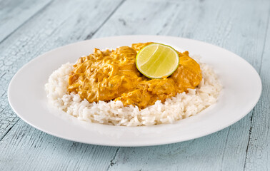 Portion of chicken curry