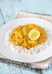 Portion of chicken curry