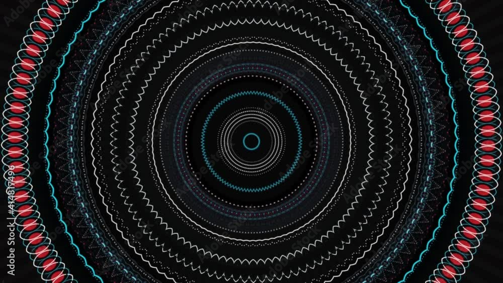 Poster abstract hypnosis visualisation with blinking endless circles. animation. many flashing radial rings