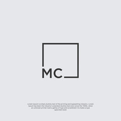 Letter MC Logo design with square frame line business consulting concept
