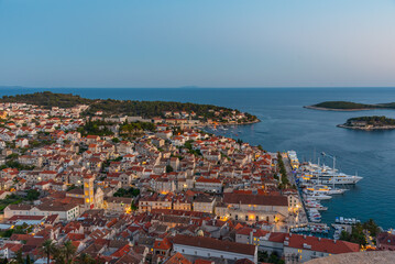 Sunset view of Hvar and Paklinski islands in Croatia
