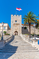 Town gate leading to the old town of Korcula, Croatia - obrazy, fototapety, plakaty