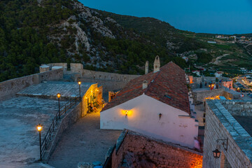 Sunset view of yard of the Spanish fortress in croatian Hvar
