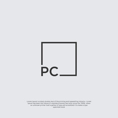 Letter PC Logo design with square frame line business consulting concept